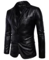 Corvin Vegan Leather Black Blazer Side Look | black blazer jacket leather