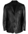 Daevon Black Leather Coat with Lapel Collar