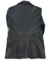 Daevon Black Leather Coat with Lapel Collar Back