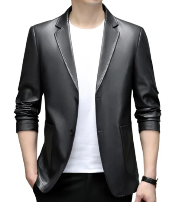 Damon Black Faux Leather Blazer