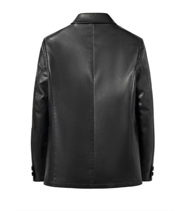Damon Black Faux Leather Blazer Back