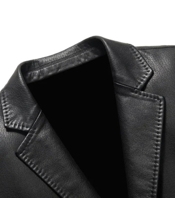 Damon Black Faux Leather Blazer Front