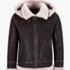Dark Brown Leather B3 Jacket with Hood