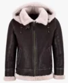 Dark Brown Leather B3 Jacket with Hood