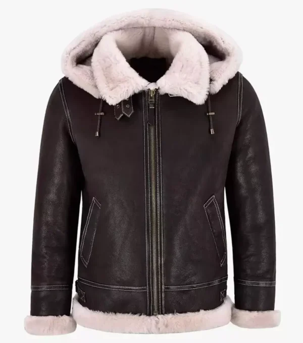 Dark Brown Leather B3 Jacket with Hood