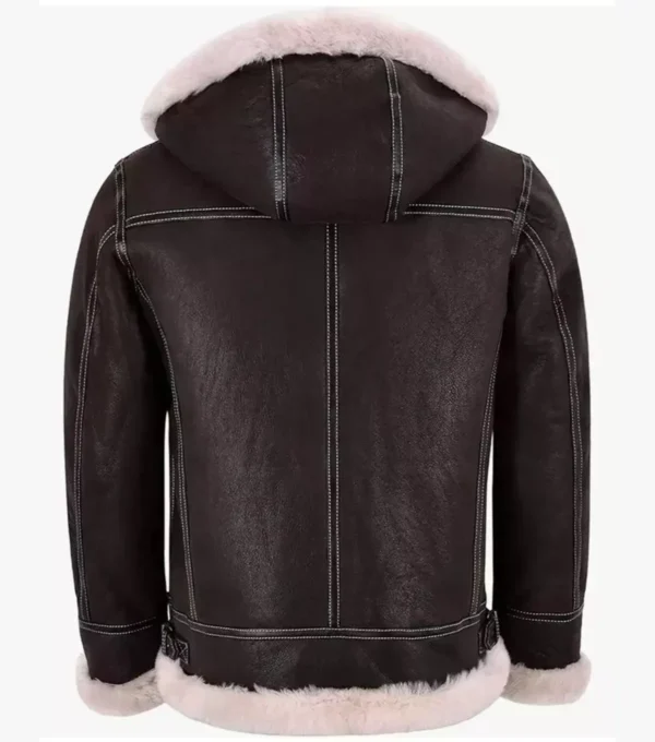 Dark Brown Leather B3 Jacket with Hood Back