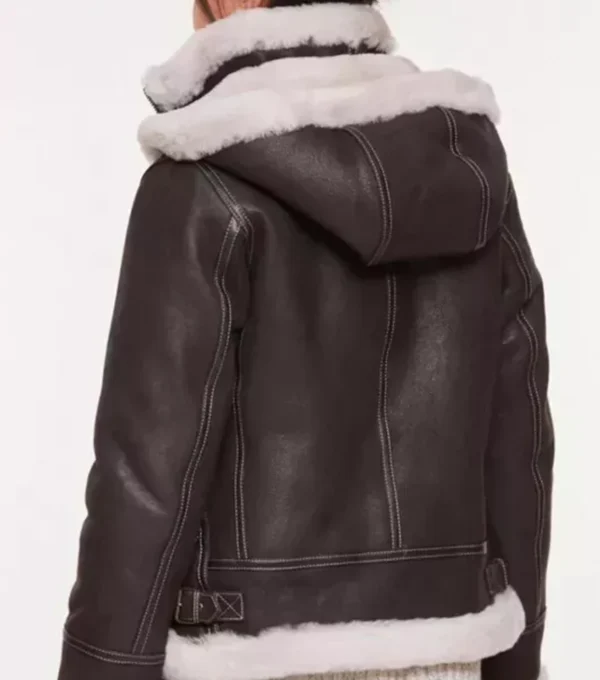 Dark Brown Leather B3 Jacket with Hood Back Look