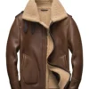 Darnel Brown Shearling Lined Belted Collar Leather Jacket