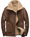 Darnel Brown Shearling Lined Belted Collar Leather Jacket