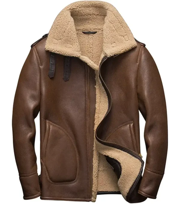 Darnel Brown Shearling Lined Belted Collar Leather Jacket