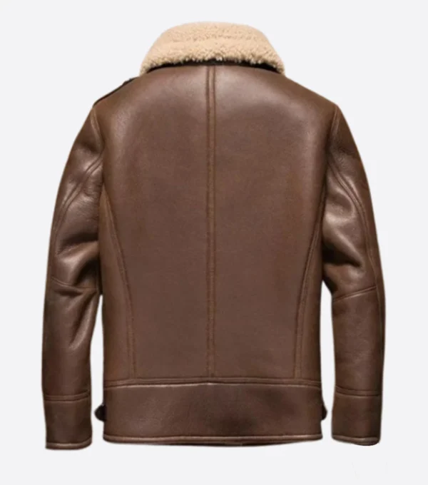 Darnel Brown Shearling Lined Belted Collar Leather Jacket Back