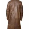 Darnell Brown Long Leather Lapel Collar Coat Back