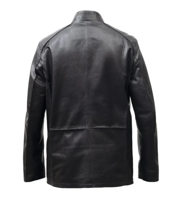 Denvor Erect Collar Zipper Leather Coat Back