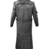 Distressed Grey and Black Leather Long Length Coat Back