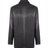 Dravon Black Button Closure Leather Coat Back