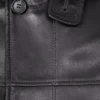 Dravon Black Button Closure Leather Coat Front