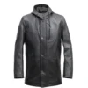 Draxlen Hooded Black Leather Utility Coat Front