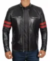 Drayven Black Cafe Racer Leather with Red Bicep Lines Jacket