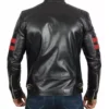 Drayven Black Cafe Racer Leather with Red Bicep Lines Jacket Back