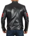 Drayven Black Cafe Racer Leather with Red Bicep Lines Jacket Back