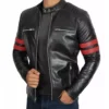 Drayven Black Cafe Racer Leather with Red Bicep Lines Jacket Side Look