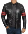 Drayven Black Cafe Racer Leather with Red Bicep Lines Jacket on Sale