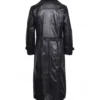 Drevano Black Leather Double Breasted Long Coat Jacket Back
