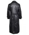 Drevano Black Leather Double Breasted Long Coat Jacket Back