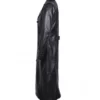 Drevano Black Leather Double Breasted Long Coat Jacket Side Look