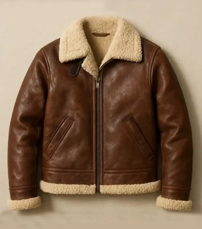 Drexton Brown Shearling Aviator Jacket Front