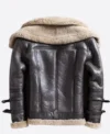 Ferlow Rugged Shearling Collar Distressed Leather Jacket Back