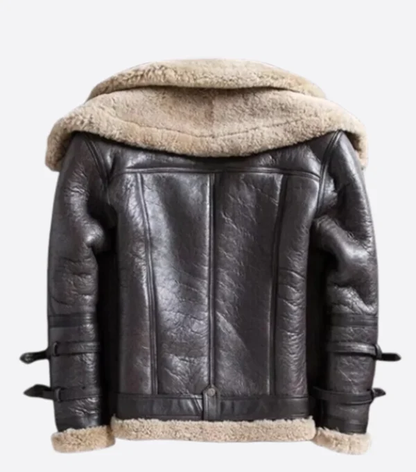 Ferlow Rugged Shearling Collar Distressed Leather Jacket Back