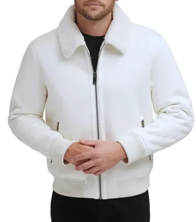 Frovian White Bomber Leather Jacket