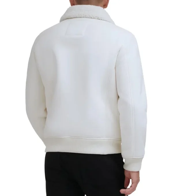 Frovian White Bomber Leather Jacket Back