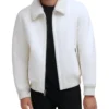 Frovian White Bomber Leather Jacket Front