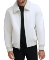 Frovian White Bomber Leather Jacket Front