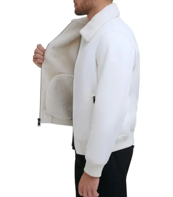 Frovian White Bomber Leather Jacket Inner
