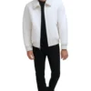 Frovian White Bomber Leather Jacket on Sale