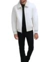 Frovian White Bomber Leather Jacket on Sale