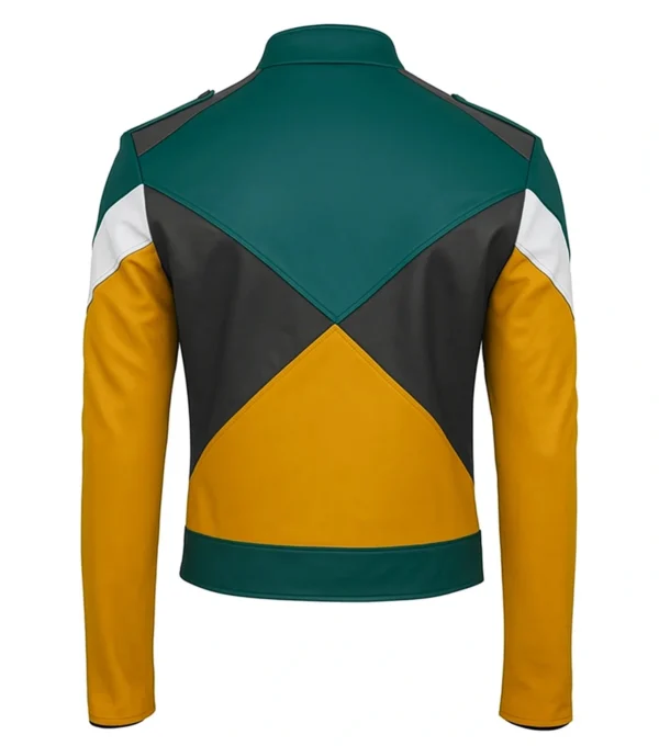 Geometric Leather Biker Jacket Back