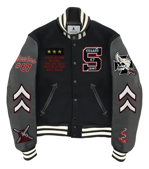Golden Jaws Shark Varsity Jacket Front