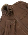 Gorlen Brown Fur Lined Leather Trucker Jacket Closer