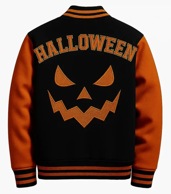 Halloween Pumpkin Varsity Jacket Back