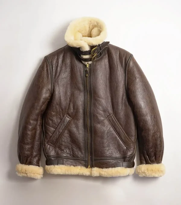 Jurnex Sheepskin Collar Bomber Jacket Front