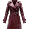 Kael Burgundy Vintage Leather Trench Coat