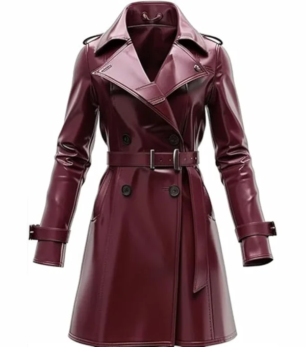 Kael Burgundy Vintage Leather Trench Coat