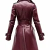 Kael Burgundy Vintage Leather Trench Coat Back