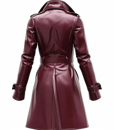 Kael Burgundy Vintage Leather Trench Coat Back