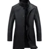 Kaelen Stand Up Collar Black Leather Coat