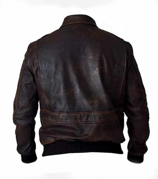Kavren Military Style Leather Flying Jacket Back